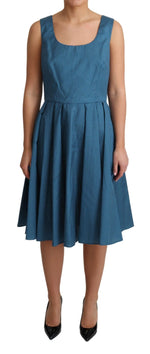 Dolce & Gabbana Blue Polka Dotted Cotton A-Line Women's Dress