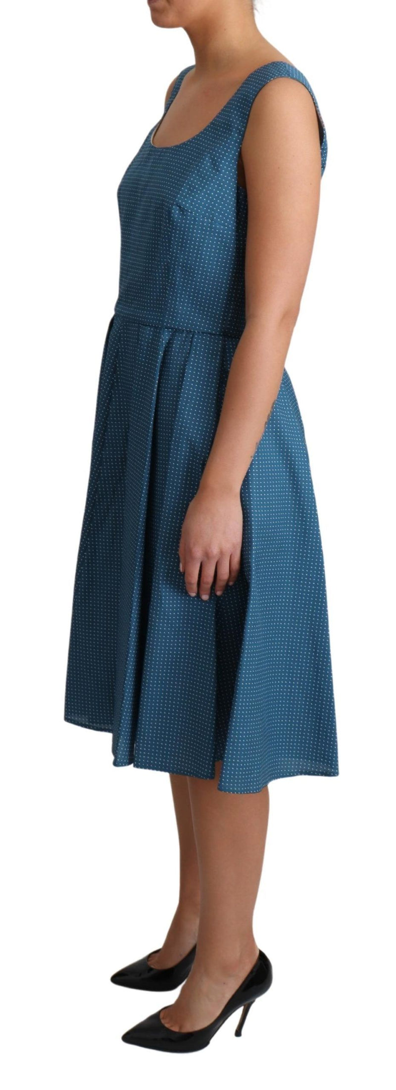 Dolce & Gabbana Blue Polka Dotted Cotton A-Line Women's Dress