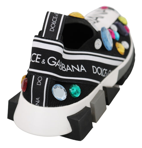 Dolce & Gabbana Black Multicolor Crystal Sneakers Women's Shoes
