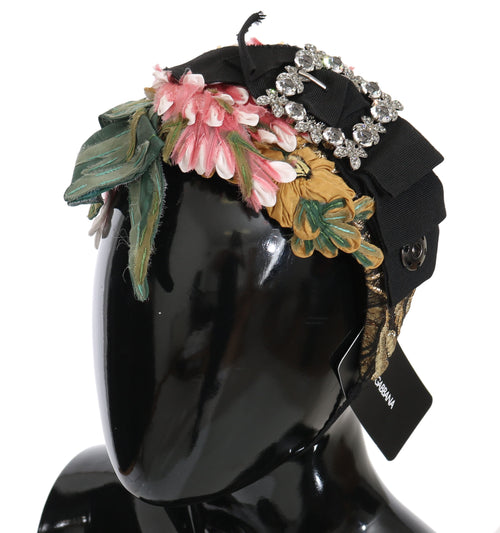 Dolce & Gabbana Multicolor Tiara Floral Crystal Bow Diadem Women's Headband