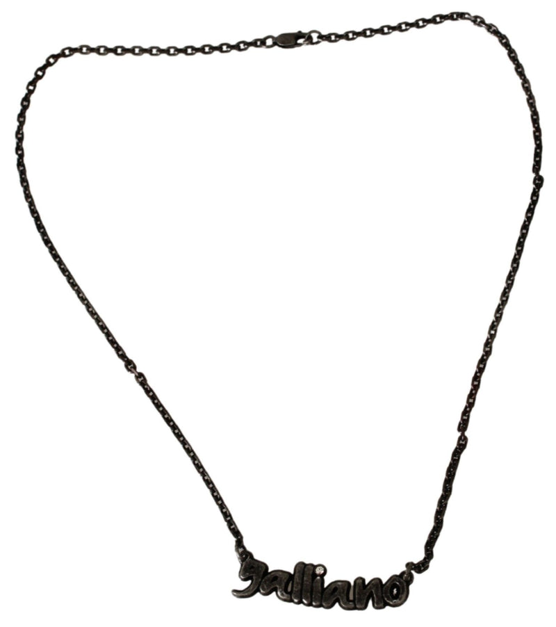 John Galliano Silver Gray Steel Crystal Branded Charm Pendant Women's Necklace