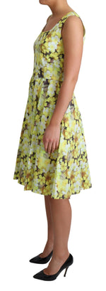 Dolce & Gabbana Elegant Yellow Floral A-Line Sleeveless Women's Dress