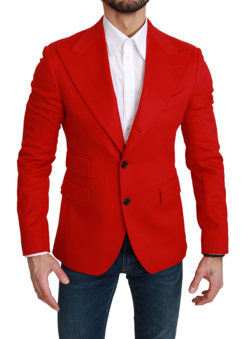 Dolce & Gabbana Red Cashmere Slim Fit Coat Jacket Men's Blazer