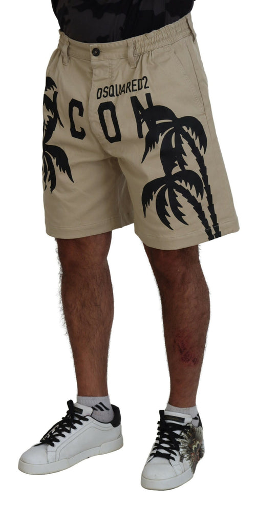 Dsquared² Beige Cotton Logo Printed Above Knee Men's Shorts
