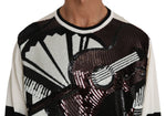 Dolce & Gabbana White Jazz Sequined Guitar Pullover Top Men's Sweater
