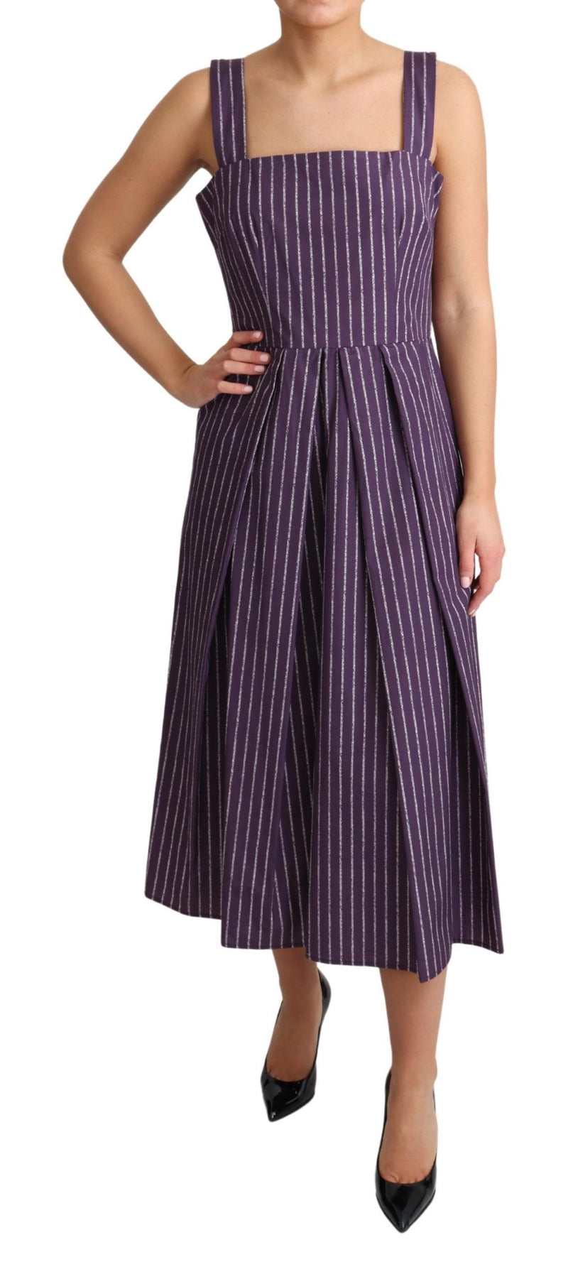 Dolce & Gabbana Purple Striped Cotton A-Line Stretch Women's Dress