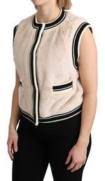 Dolce & Gabbana Beige Fur Sleeveless Vest Polyester Women's Top