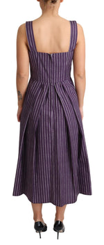 Dolce & Gabbana Purple Striped Cotton A-Line Stretch Women's Dress