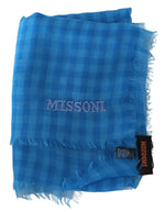 Missoni Blue Checkered Cashmere Unisex Wrap Fringes Men's Scarf