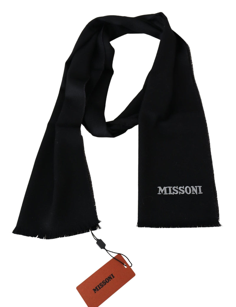 Missoni Black 100% Wool Unisex Neck Wrap Fringes Logo Men's Scarf