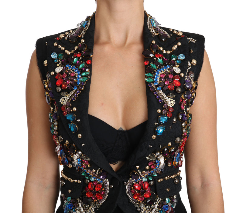 Dolce & Gabbana Black Crystal Sicily Vest Women's Waistcoat