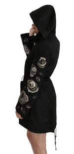 John Richmond Floral Sequined Beaded Hooded Jacket Women's Coat