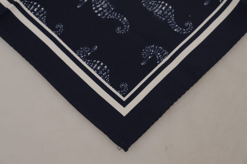 Dolce & Gabbana Blue Seahorse DG Printed Square Handkerchief Men's Scarf