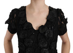 John Richmond Black Silk Leather Flowers Sheath Women's Dress