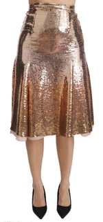 Dolce & Gabbana Gold Sequined High Waist Midi Women's Skirt