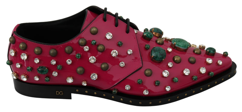 Dolce & Gabbana Pink Leather Crystals Dress Broque Women's Shoes
