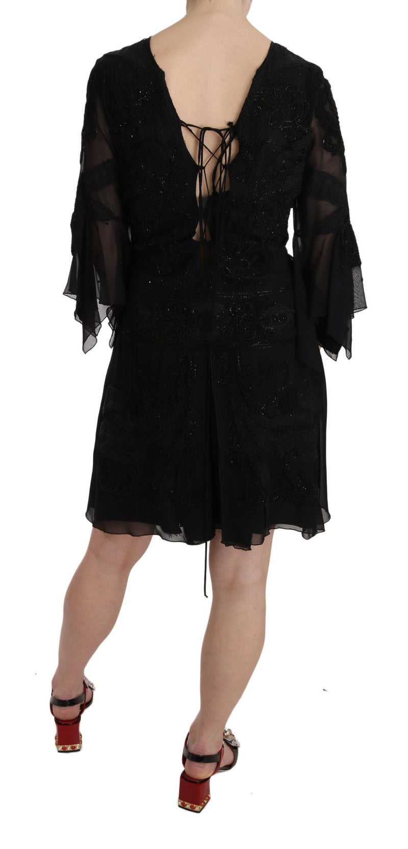 John Richmond Black Sequined Silk Mini Shift Women's Gown