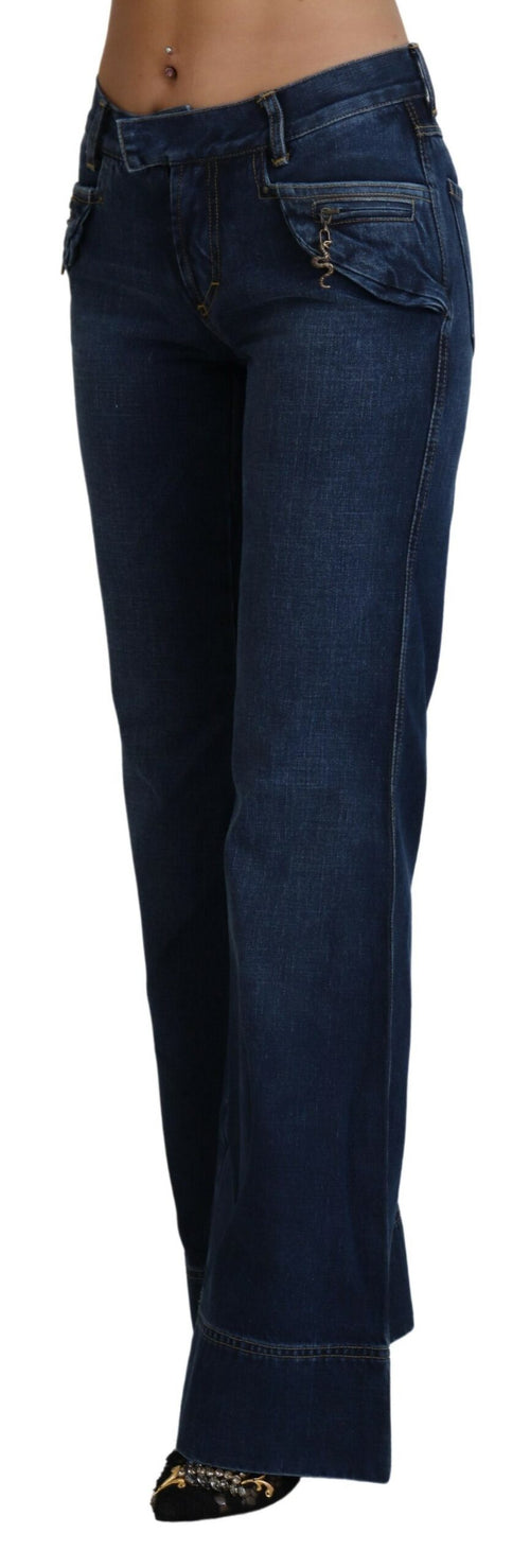 Just Cavalli Blue Low Waist Flared Leg Cotton Denim Women's Jeans