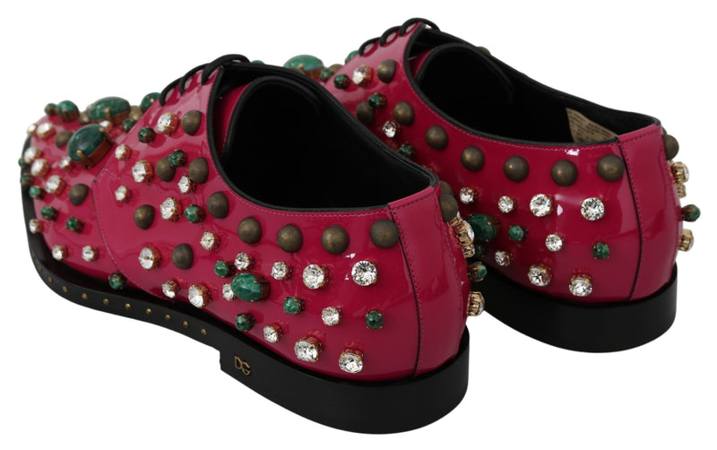 Dolce & Gabbana Pink Leather Crystals Dress Broque Women's Shoes