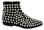 Dolce & Gabbana Black Suede Pearl Studs Boots Women's Shoes