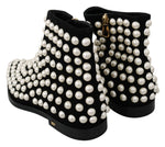 Dolce & Gabbana Chic Black Suede Ankle Boots with Women's Pearls