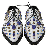 Dolce & Gabbana White Leather Crystals Dress Broque Women's Shoes