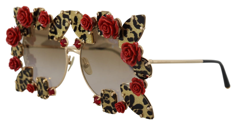 Dolce & Gabbana Elegant Round Rose-Embellished Women's Sunglasses