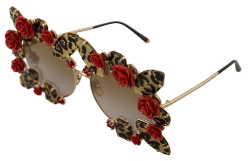 Dolce & Gabbana Elegant Round Rose-Embellished Women's Sunglasses