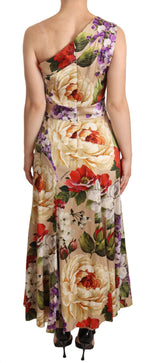 Dolce & Gabbana Elegant Floral One-Shoulder Silk Women's Dress