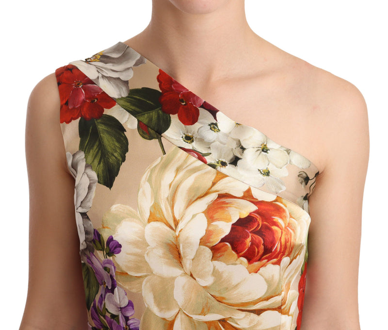 Dolce & Gabbana Elegant Floral One-Shoulder Silk Women's Dress
