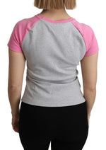 Moschino Chic Gray Crew Neck Cotton T-shirt with Pink Women's Accents