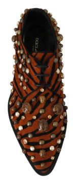 Dolce & Gabbana Orange Pony Hair Crystal Dress Broque Women's Shoes