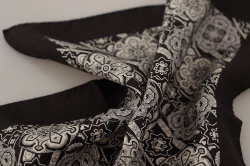 Dolce & Gabbana Black Patterned DG Printed Square Handkerchief Men's Scarf