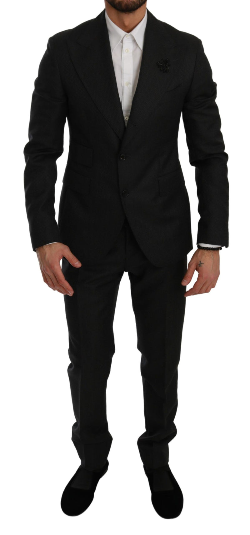 Dolce & Gabbana Elegant Black Crystal-Embellished Two-Piece Men's Suit