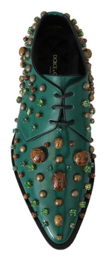 Dolce & Gabbana Green Leather Crystal Dress Broque Women's Shoes