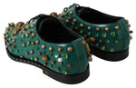 Dolce & Gabbana Green Leather Crystal Dress Broque Women's Shoes