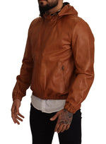 Dolce & Gabbana Brown Leather Lambskin Hooded Coat Men's Jacket