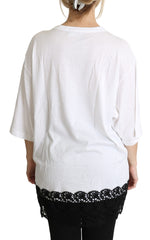 Dolce & Gabbana White Angel Print Cotton Round Neck Shirt Women's Tops