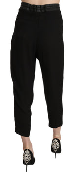 Guess Black Polyester High Waist Cropped Trousers Women's Pants