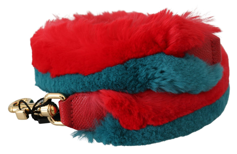 Dolce & Gabbana Red Blue Rabbit Fur Leather Shoulder Women's Strap