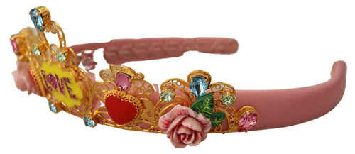 Dolce & Gabbana Multicolor Crystals Flower Love Crown Headband Women's Diadem