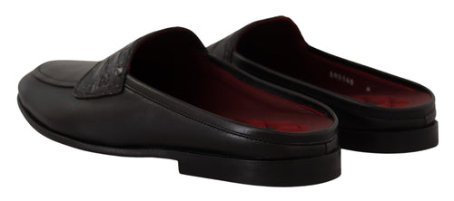 Dolce & Gabbana Black Leather Caiman Sandals Slides Slip Men's Shoes