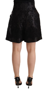 Dolce & Gabbana Black Floral Brocade High Waist Mini Women's Shorts
