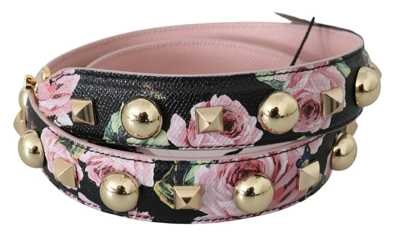 Dolce & Gabbana Pink Floral Leather Stud Accessory Shoulder Women's Strap