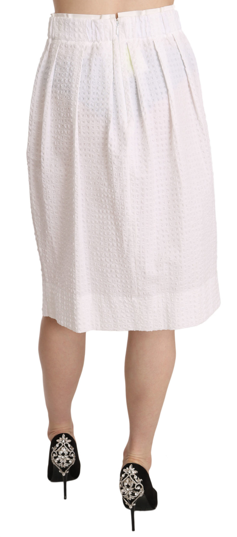 L'Autre Chose White Jacquard Plain Weave Stretch Midi Women's Skirt
