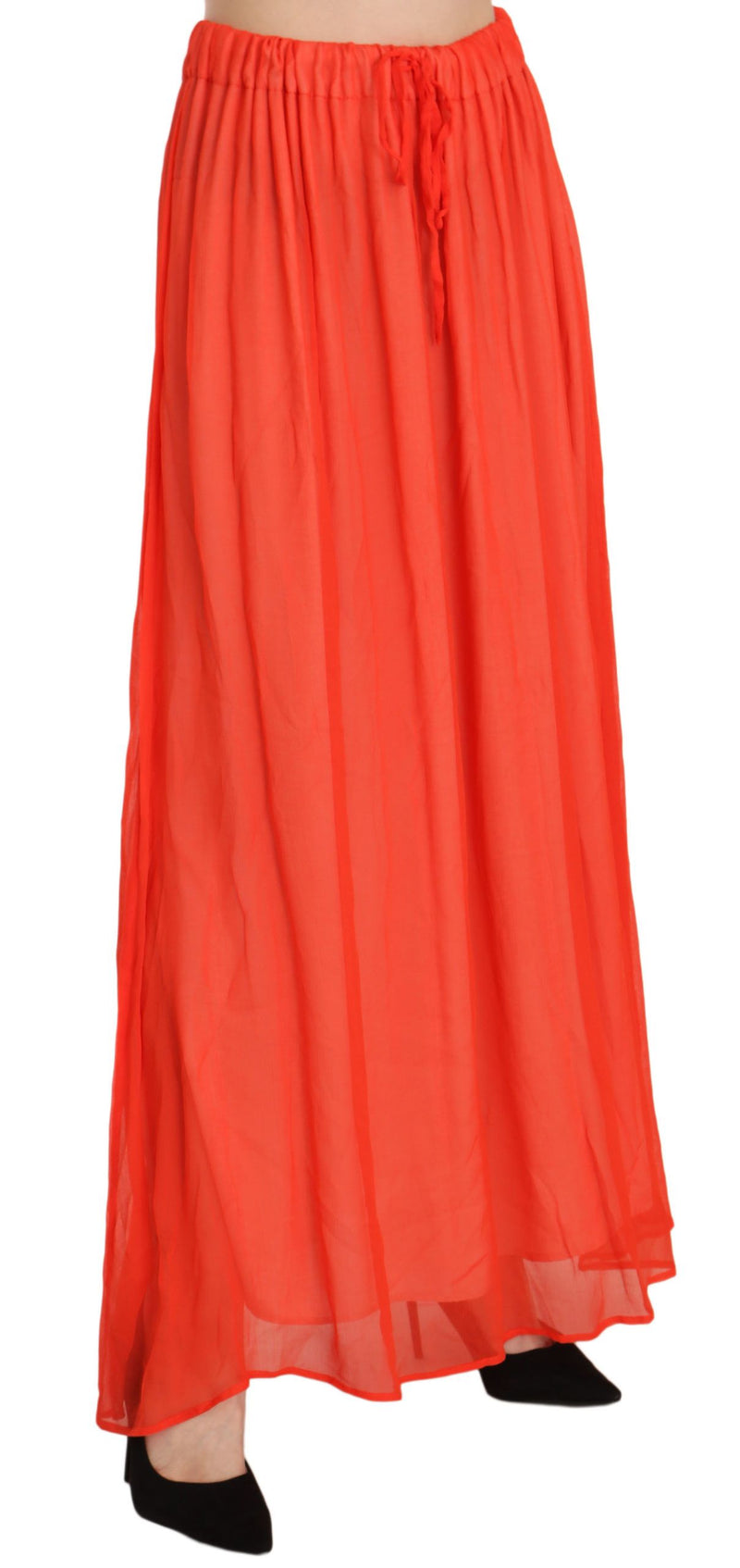 Jucca Orange Crepe Pleated Trapeze Viscose Maxi Women's Skirt