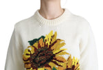 Dolce & Gabbana White Floral Wool Pullover Sunflower Women's Sweater