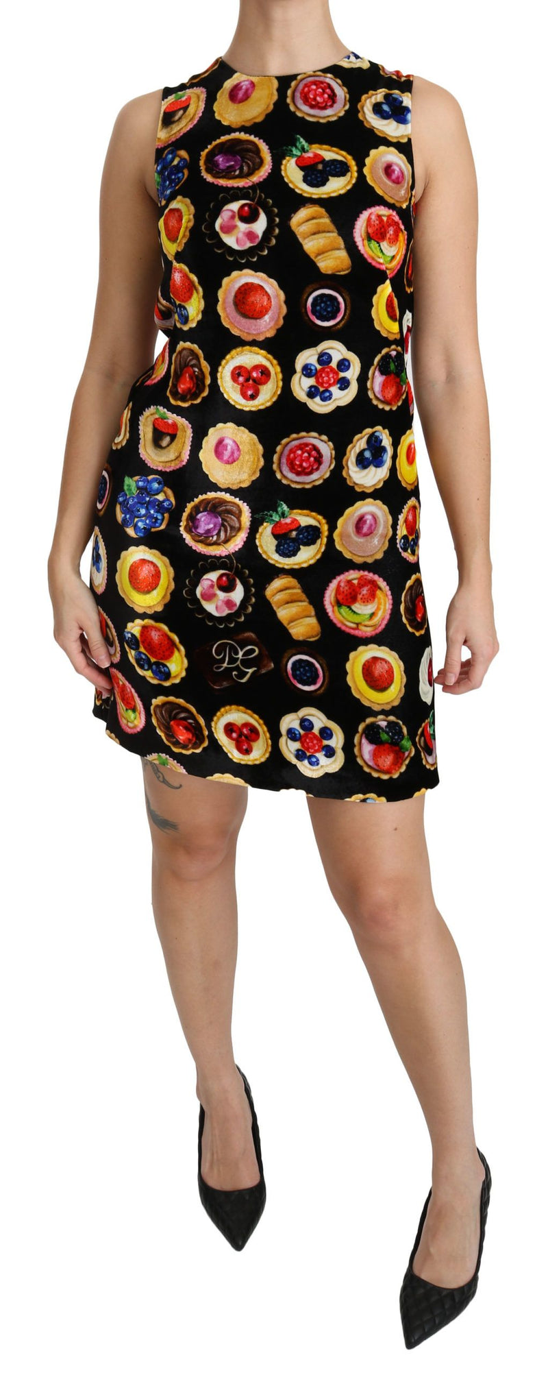 Dolce & Gabbana Chic Black Desserts Print Shift Mini Women's Dress