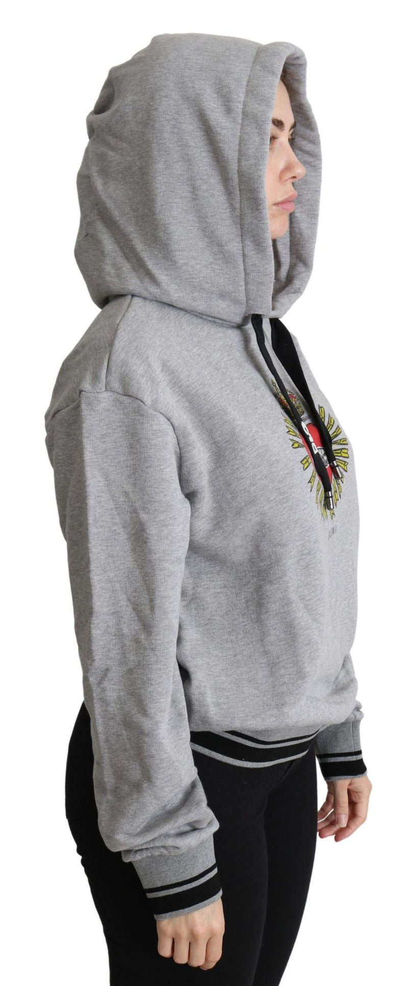 Dolce & Gabbana Gray Printed Hooded Exclusive Logo Women's Sweater