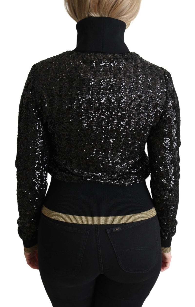 Dolce & Gabbana Black Sequined Knitted Turtle Neck Women's Sweater